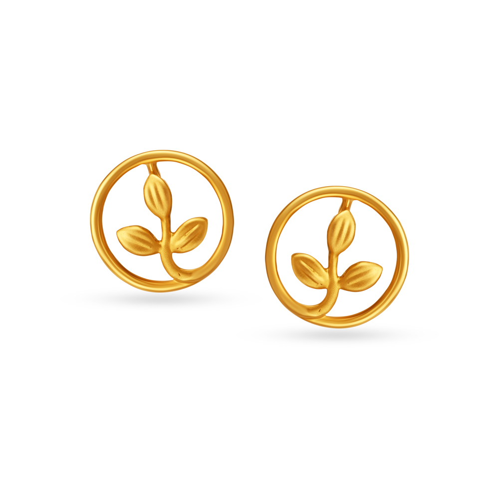 Leaf Motif Gold Stud Earrings For Kids,,hi-res image number null