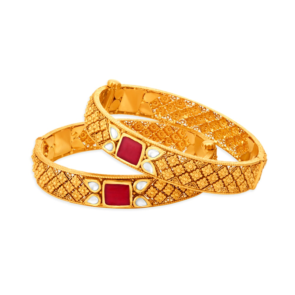 Floral Multi Stone Gold Bangle,,hi-res image number null