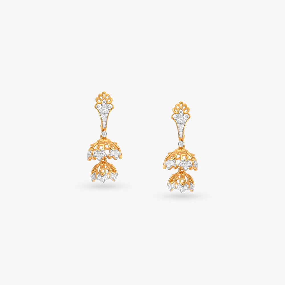 Tiered Diamond Floral Jhumka Earrings,,hi-res image number null