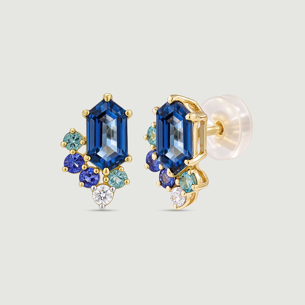 Blue Rhythm Gold Stud Earrings,,hi-res image number null