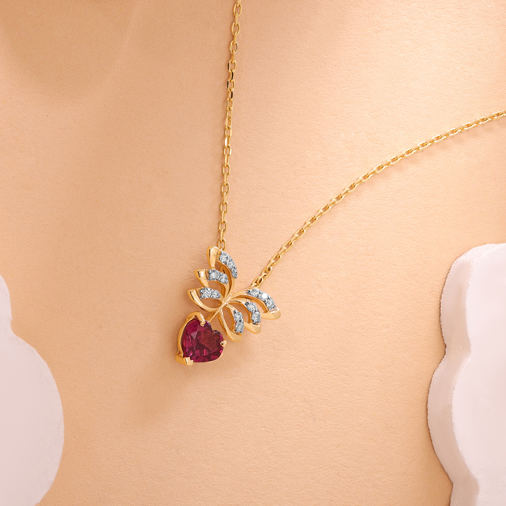 Winged Heart 14KT Gold, Diamond & Pink Garnet Necklace,,hi-res image number null