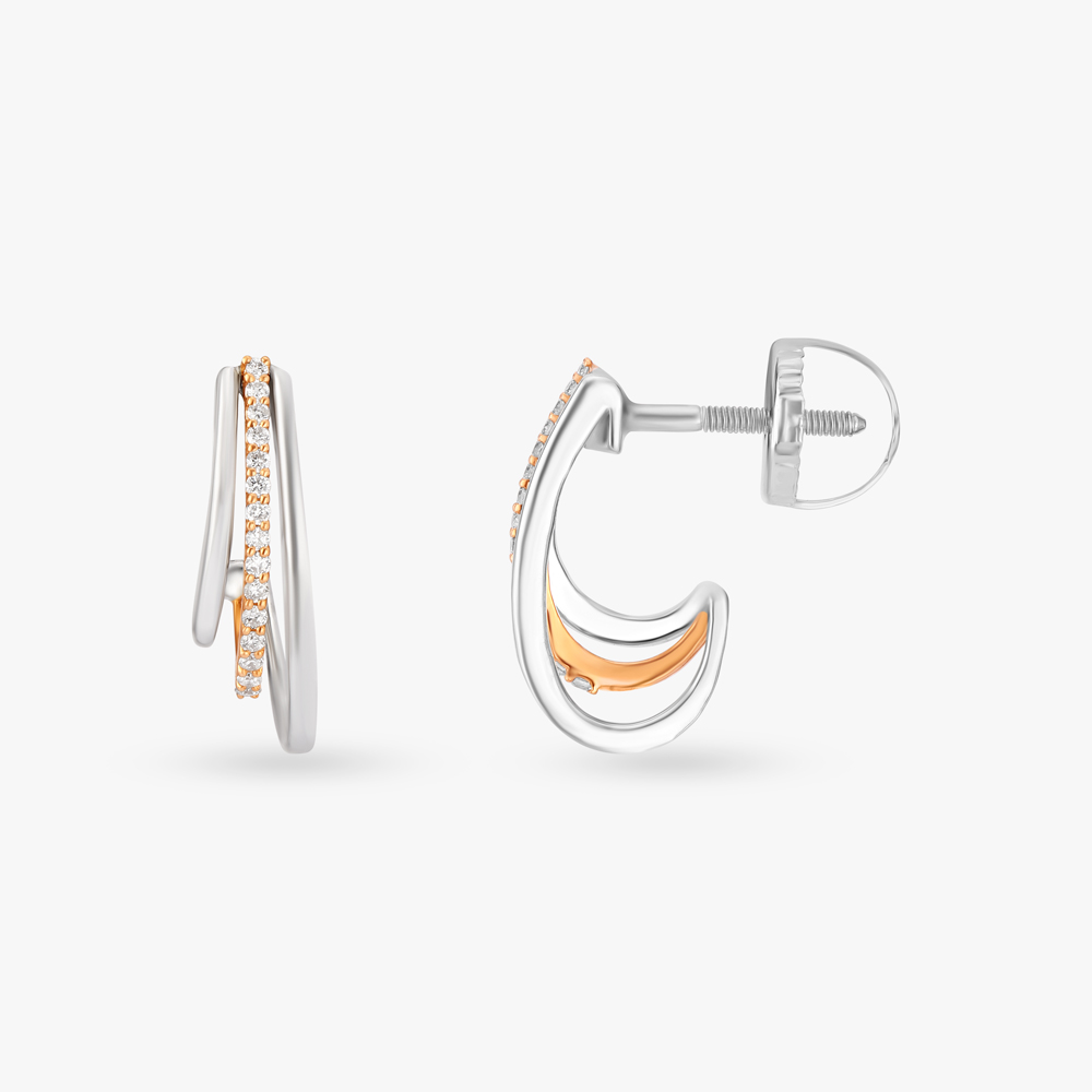 Starry Dual Tone Diamond Stud Earrings,,hi-res image number null