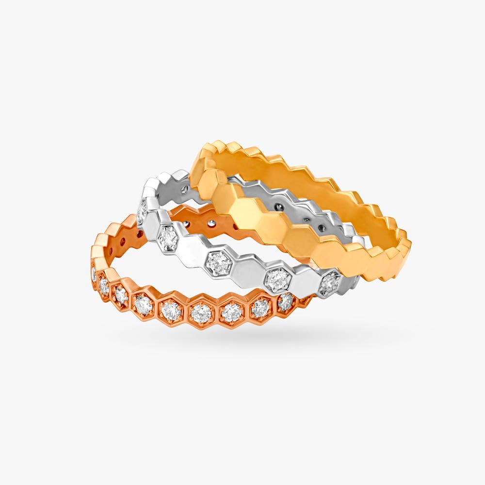 Stackable Honeycomb Diamond Rings