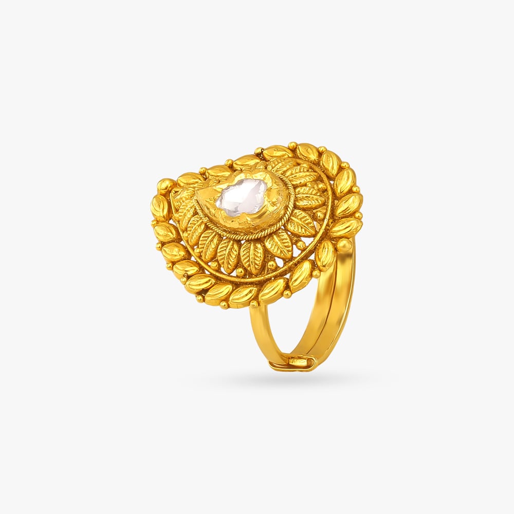 Leaf Halo Gold Finger Ring,,hi-res image number null