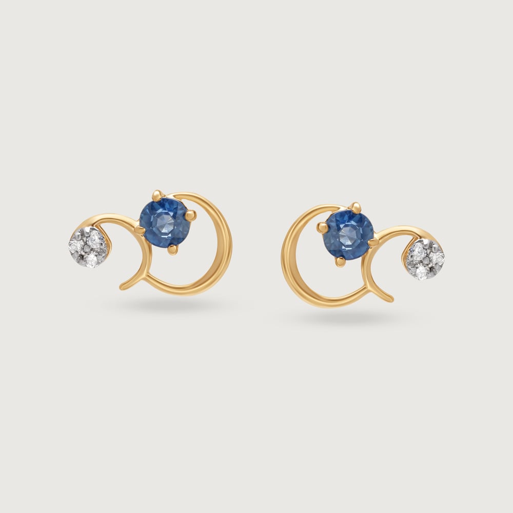 Starry Galaxies 14KT Diamond and Blue Sapphire Earrings,,hi-res image number null