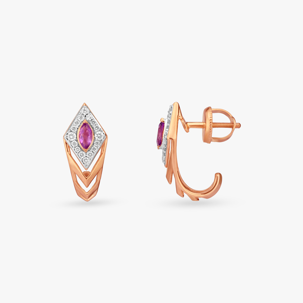 Chevron Crown Diamond Hoop Earrings,,hi-res image number null