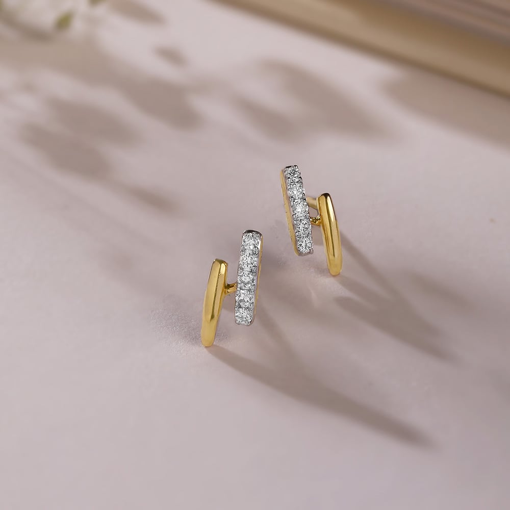 Sleek Sparkling Gold & Diamond Stud Earrings,,hi-res image number null