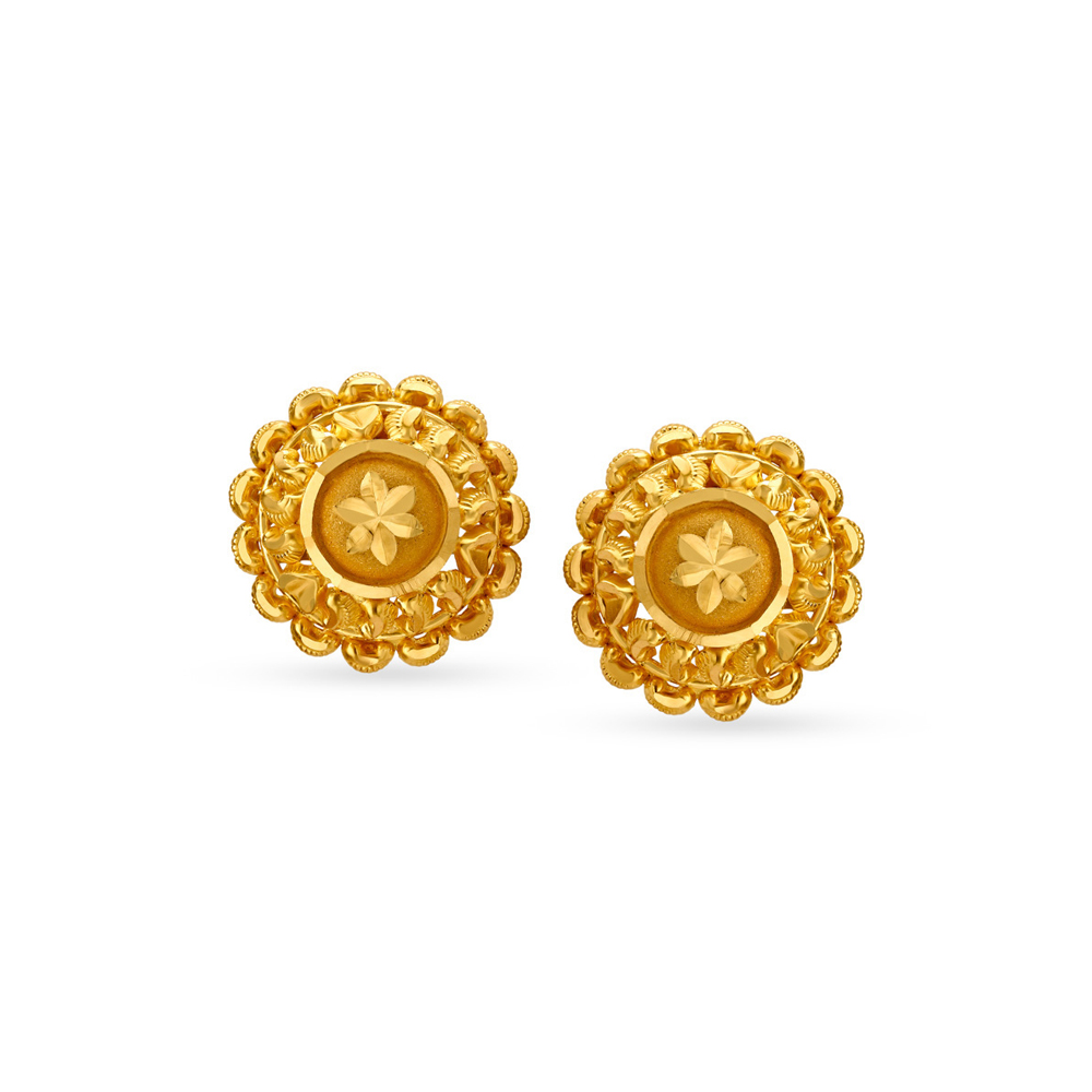 Ornate Gold Stud Earrings,,hi-res image number null