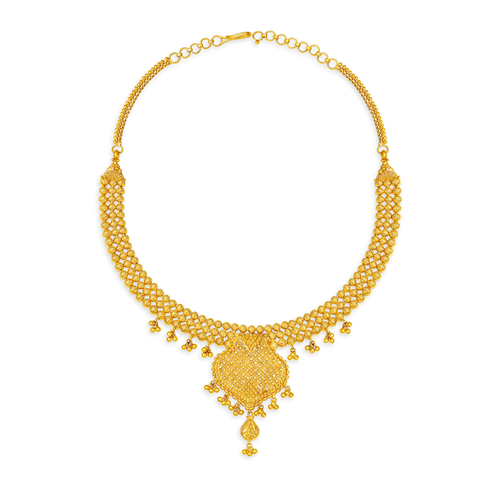 Enchanting 22 Karat Yellow Gold Beaded Plate Necklace And Earrings Set,,hi-res image number null