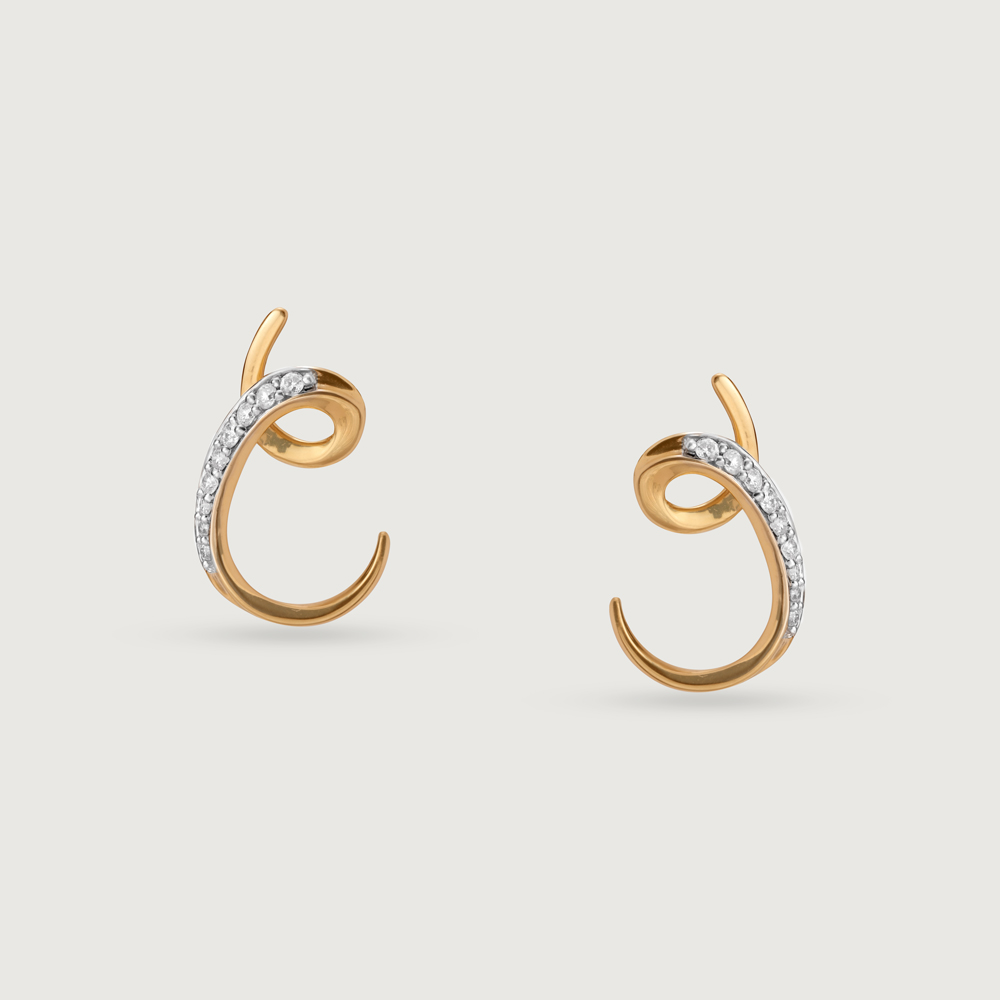Ethereal Curves 14 Kt Gold & Diamond Hoop Earrings,,hi-res image number null