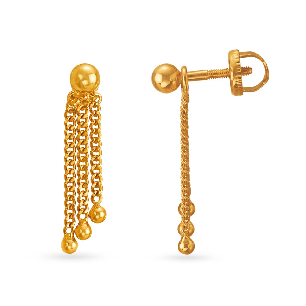 14k Bezel Setting Diamond Studs Chain Earrings – FERKOS FJ