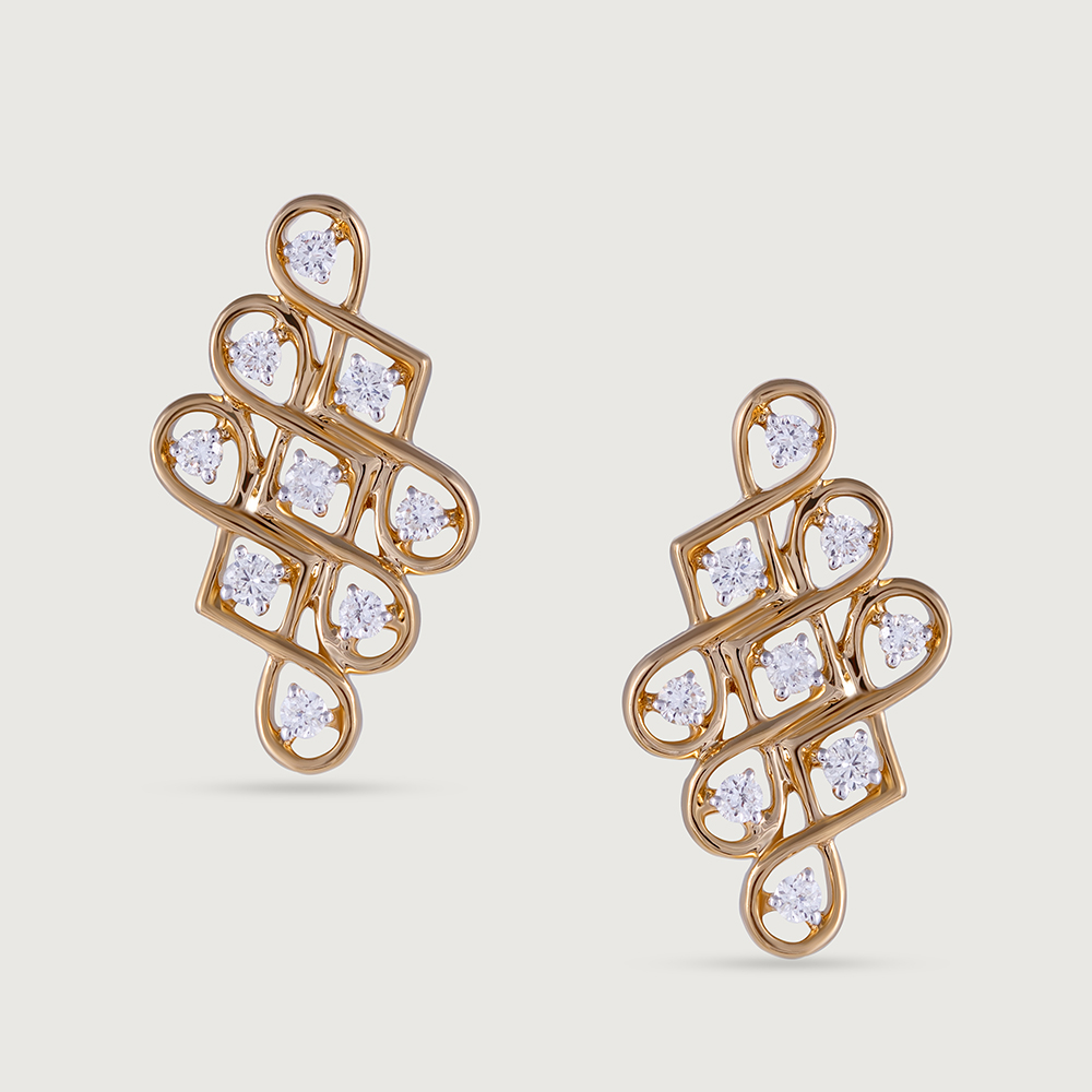 Kollam Wander Gold and Diamond Stud Earrings,,hi-res image number null