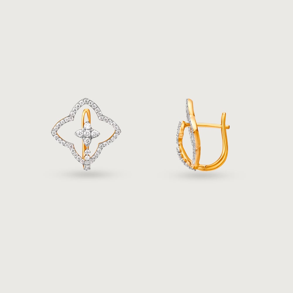 Chic Floral Gold & Diamond Hoop Earrings,,hi-res image number null