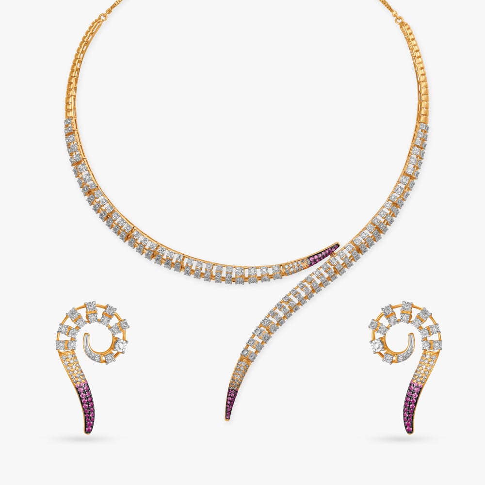 Twinkling Spiral Diamond, Sapphire and Ruby Necklace Set,,hi-res image number null