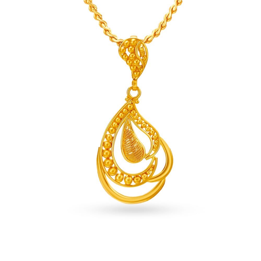 Traditional Paisley Gold Pendant and Earrings Set,,hi-res image number null
