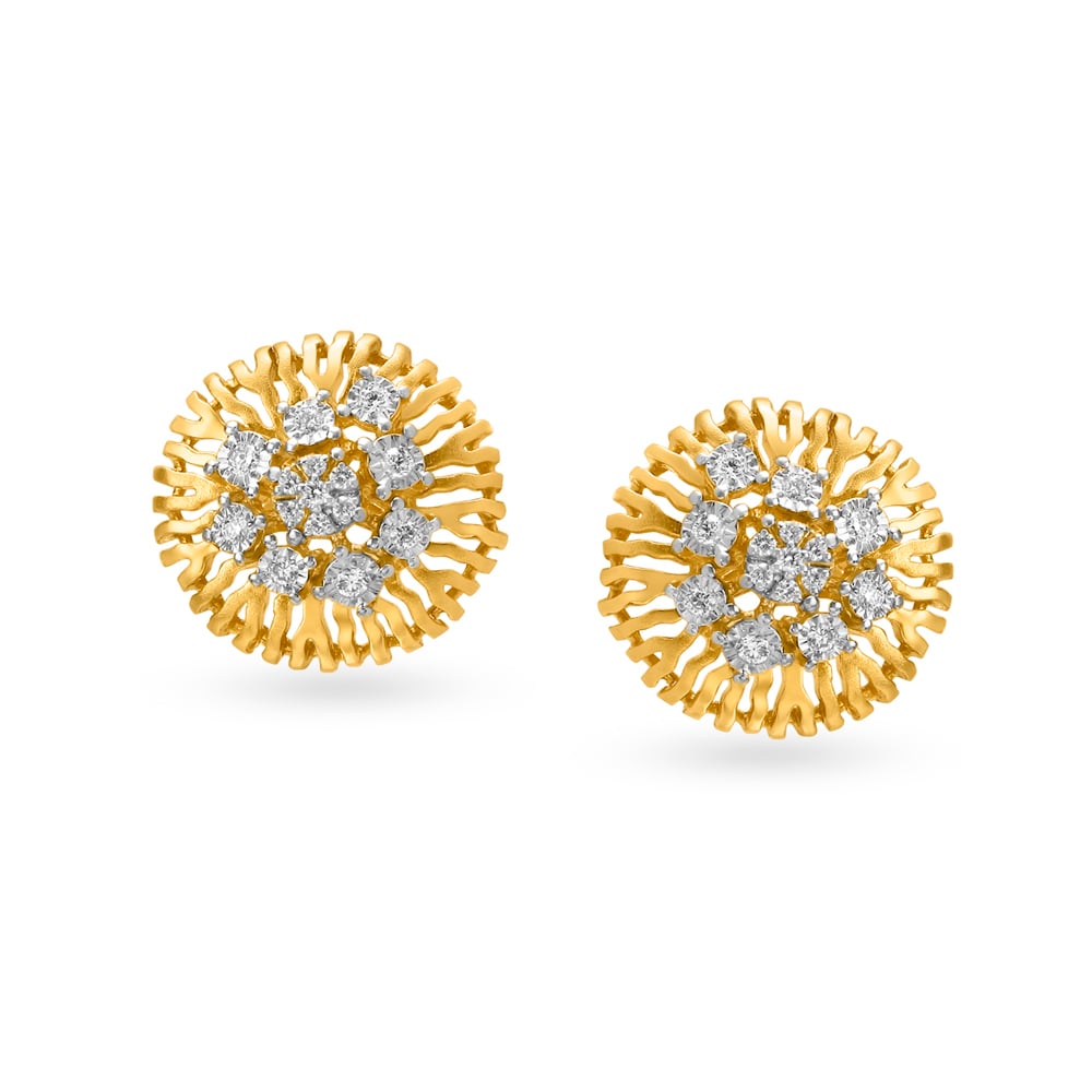 Minimalistic Gleaming Gold and Diamond Pendant and Earrings Set,,hi-res image number null