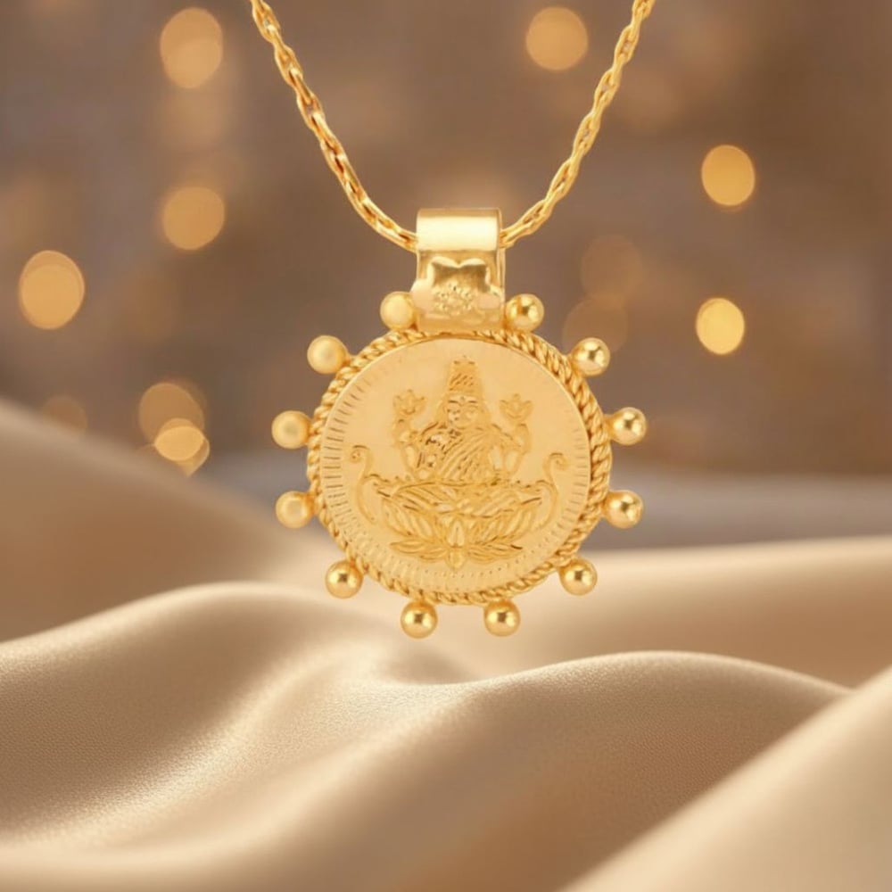 

Divine Goddess Lakshmi Religious Gold Coin Pendant