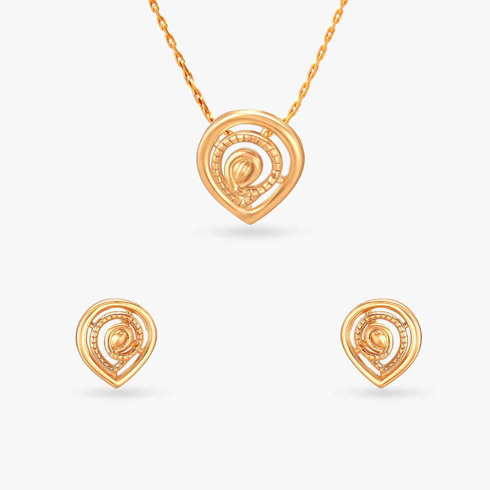 Sculpted Spiral Gold Pendant and Earrings Set,,hi-res image number null