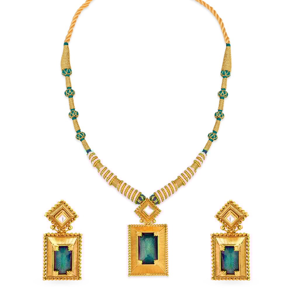 Bold Verdant Gold Pendant and Earrings Set,,hi-res image number null