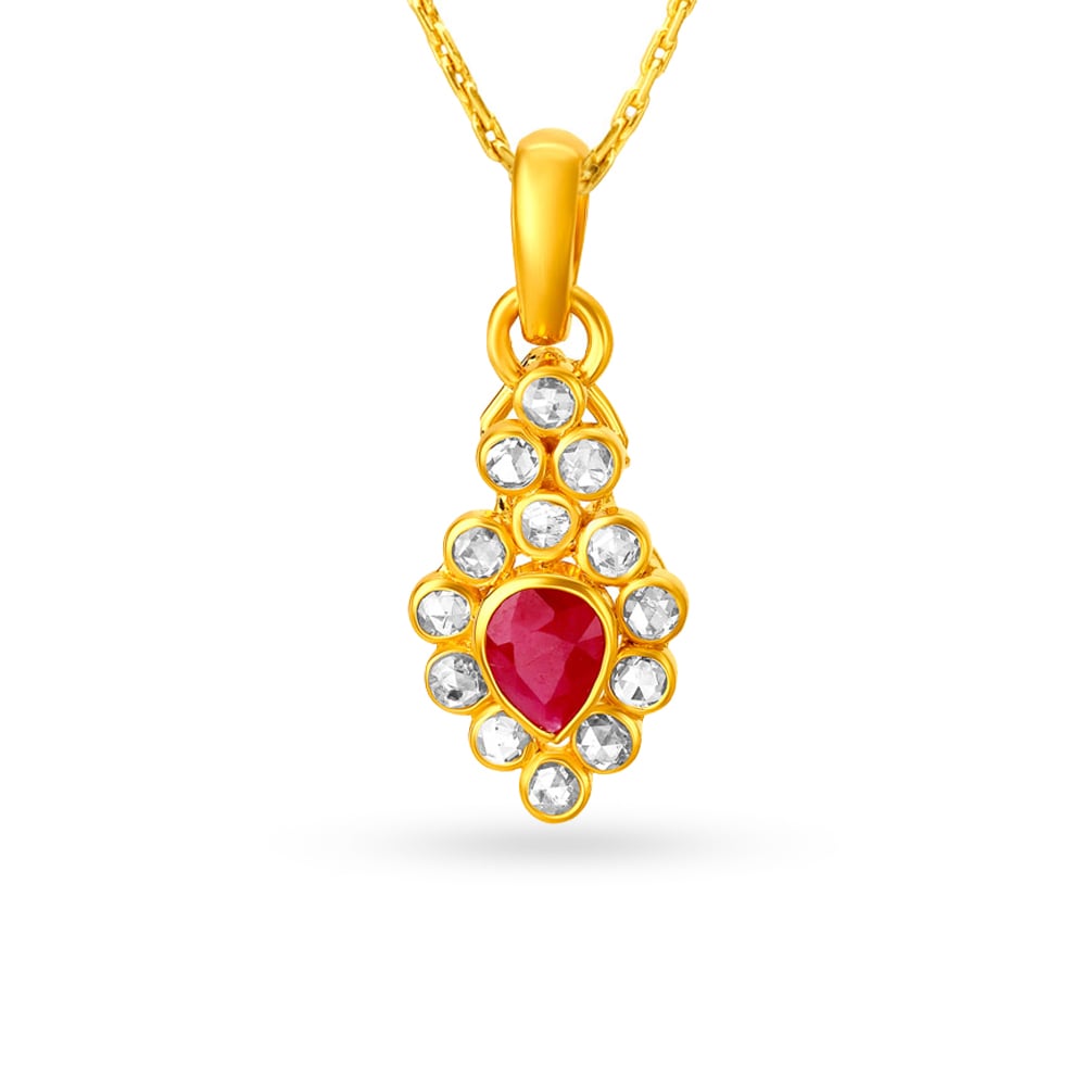 Fiery Pendant and Earrings Set with Un-cut Diamonds and Rubies,,hi-res image number null