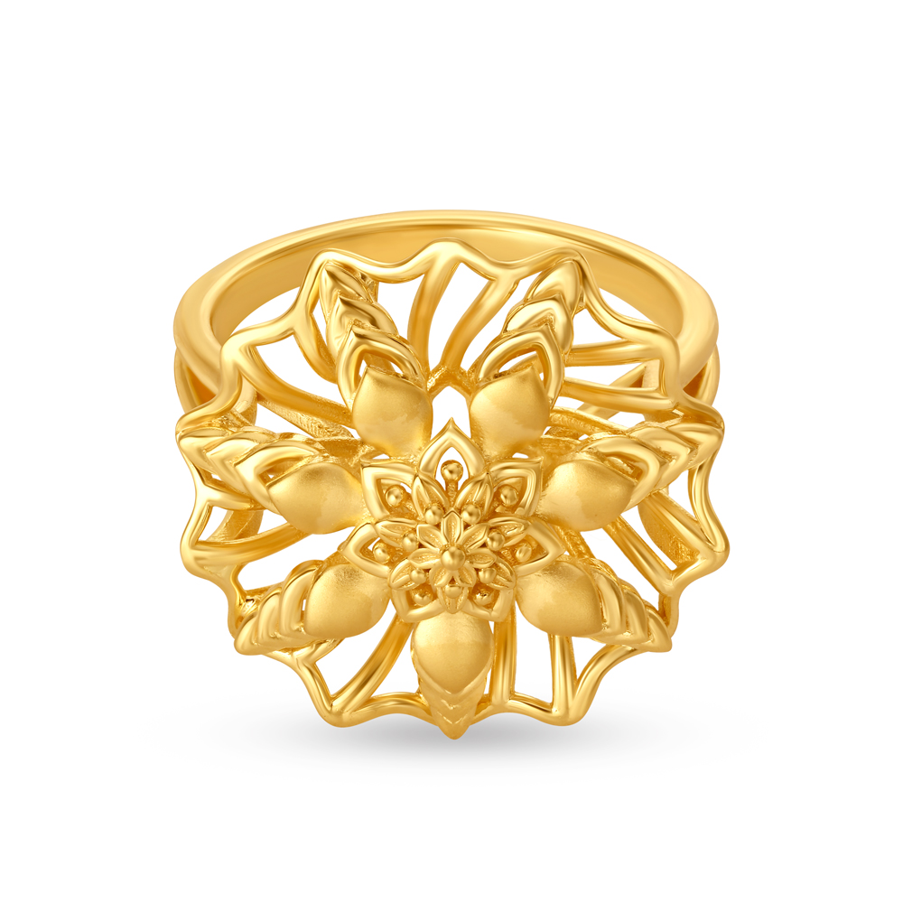 Palatial 22 Karat Yellow Gold Floral Statement Ring,,hi-res image number null