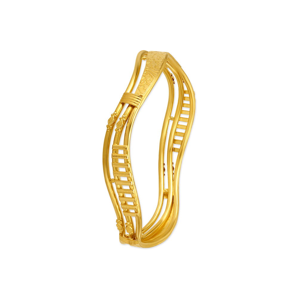 Exquisite Yellow Gold Waved Bangles,,hi-res image number null