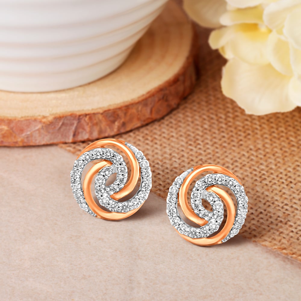 Hypnotic Rose Gold and Diamond Round Stud Earrings,,hi-res image number null