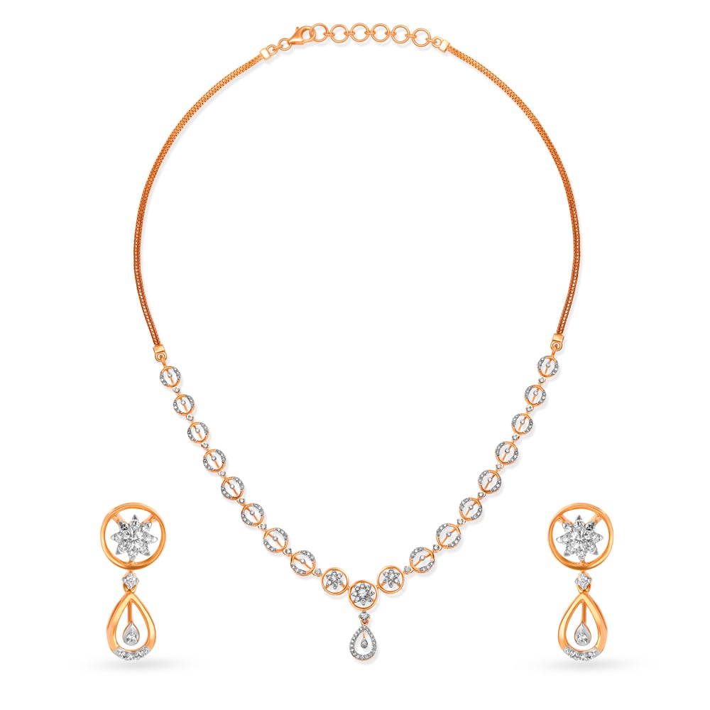 

Exuberant Rose Gold And Diamond Floral Orb Necklace Set