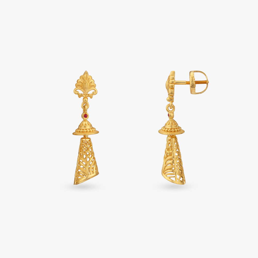 Filigree Cone Gold Jhumka Earrings,,hi-res image number null