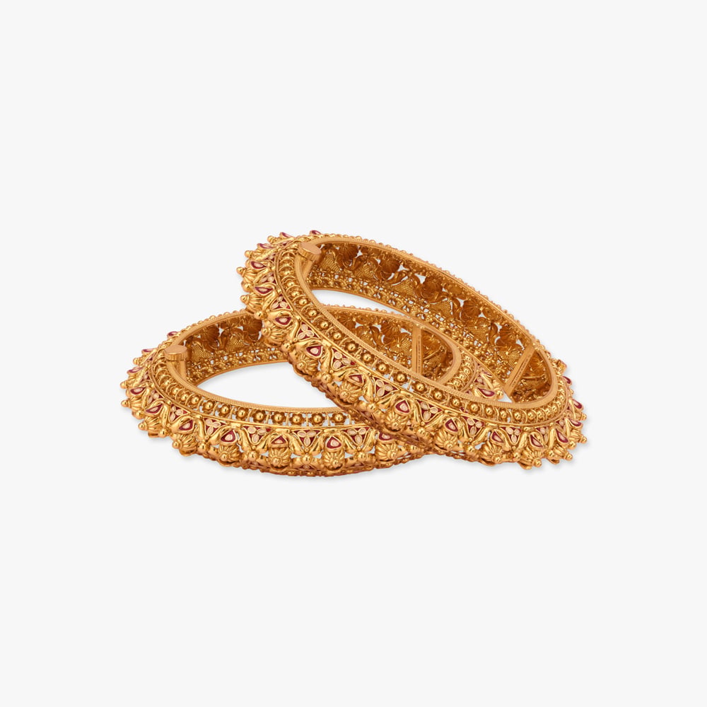 Floral Meenakari Kankan Gold Bangles,,hi-res image number null