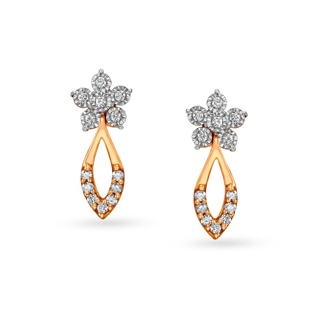 

Floral White and Rose Gold Diamond Drop Earrings
