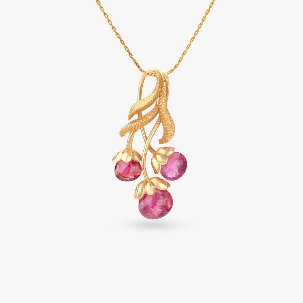Crimson Rhythm Gold Pendant and Earrings Set,,hi-res image number null
