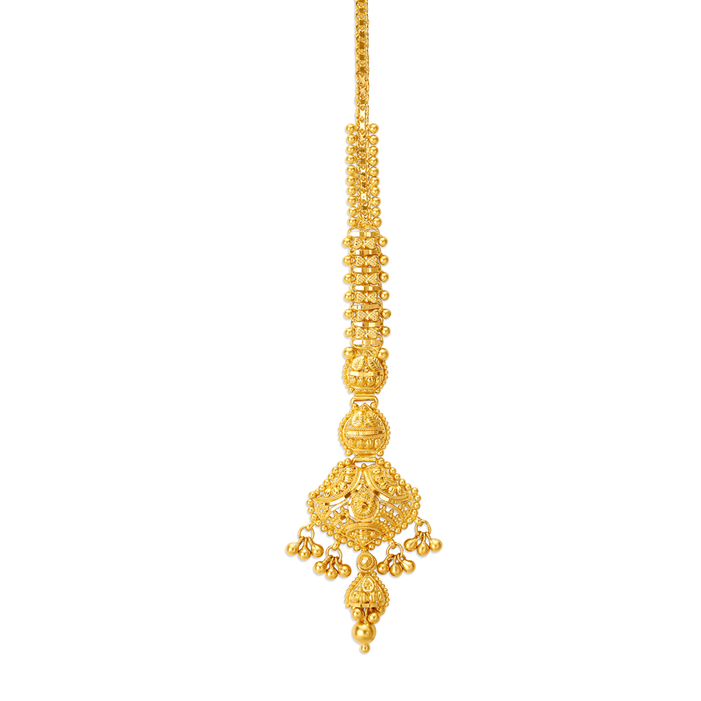 Beautiful 22 Karat Yellow Gold Beaded Maang Tikka