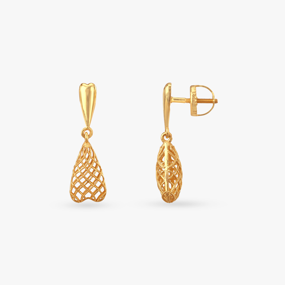 

Net Heart Gold Drop Earrings