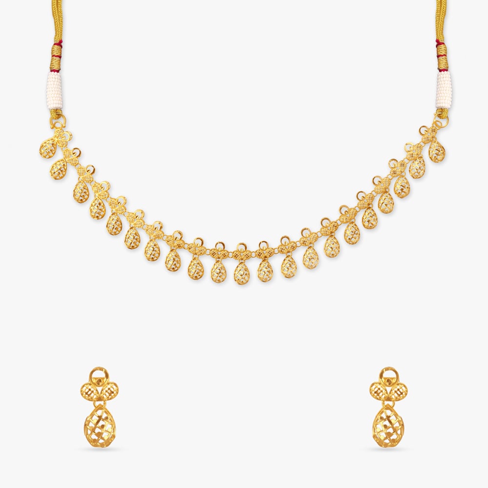 

Leaf Drop Gold Necklace Set