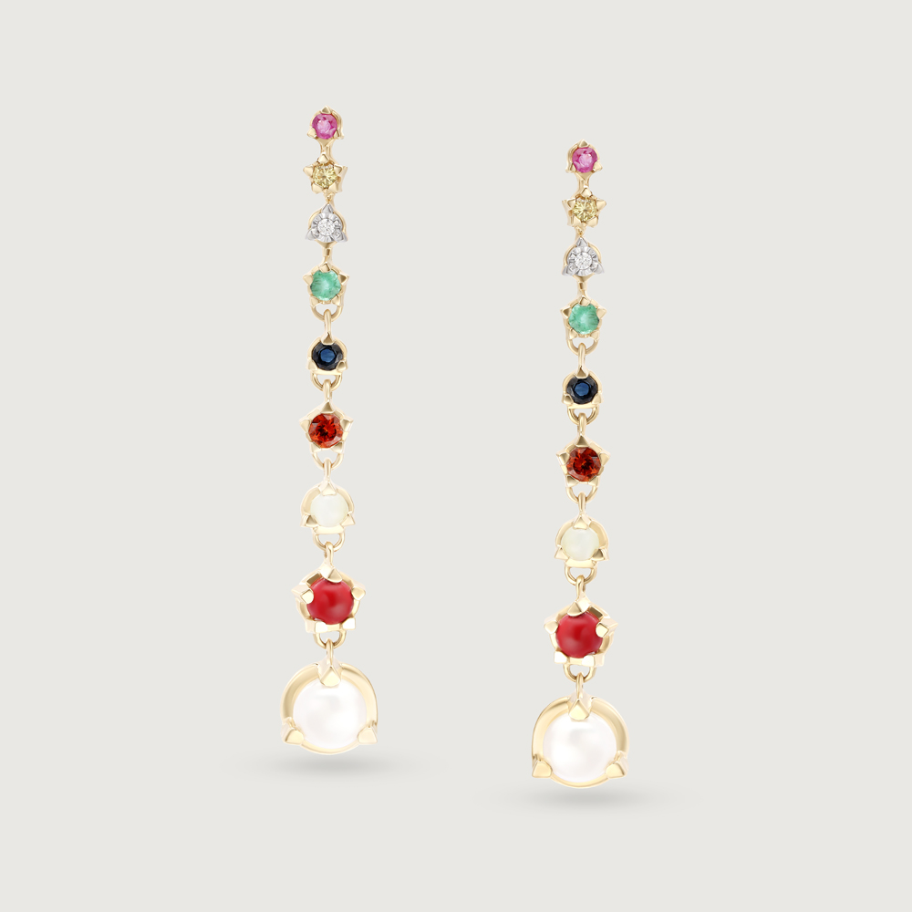 Solar Symphony 14KT Navratna Drop Earrings,,hi-res image number null