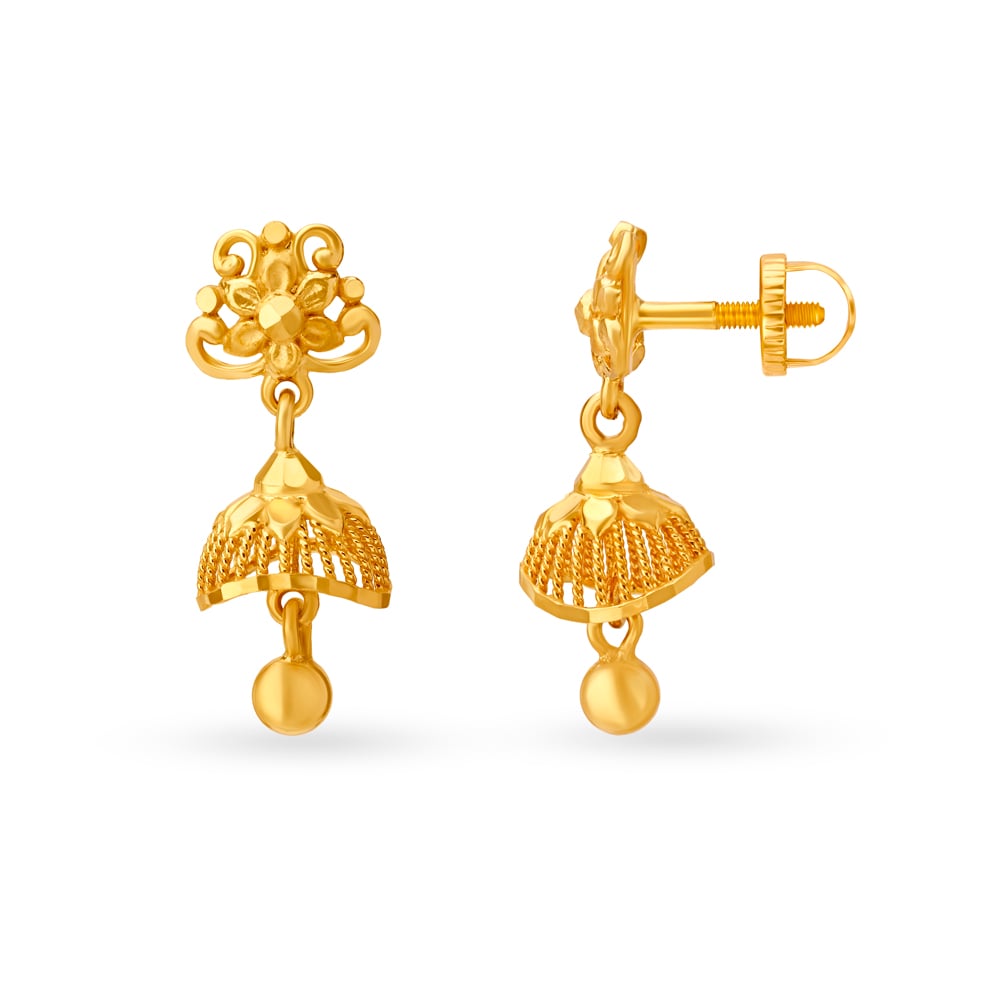 Floral Motif Gold Jhumka Earrings,,hi-res image number null