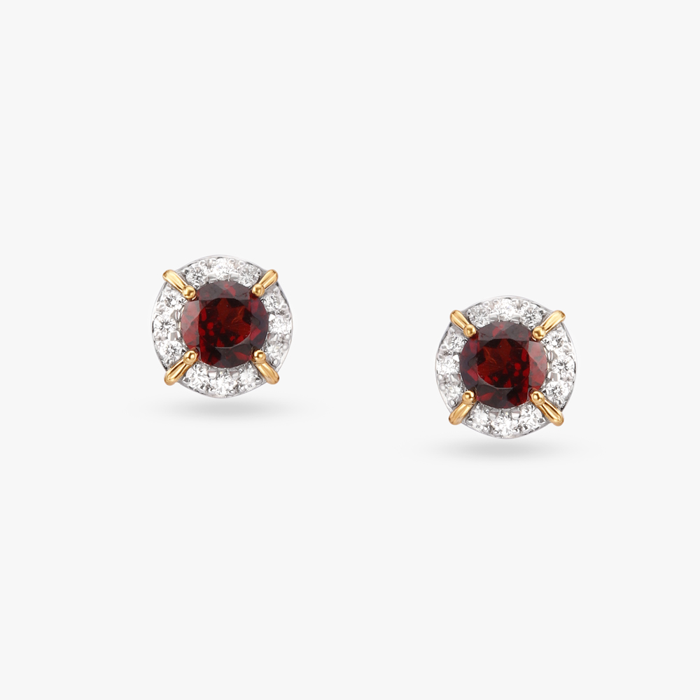 Elegant Diamond and Garnet Stud Earrings,,hi-res image number null