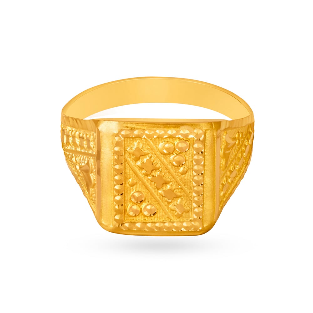 Elaborate 22 Karat Yellow Gold Square Finger Ring,,hi-res image number null