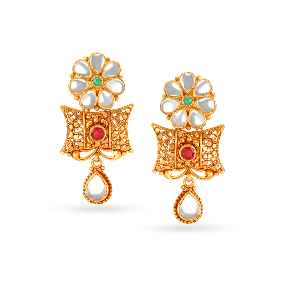 Ornate Floral Drop Earrings,,hi-res image number null