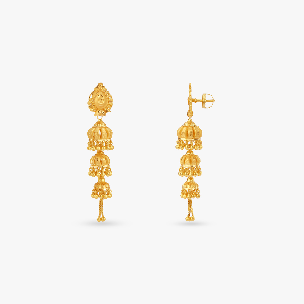 Triple Tier Jhumka Earrings,,hi-res image number null