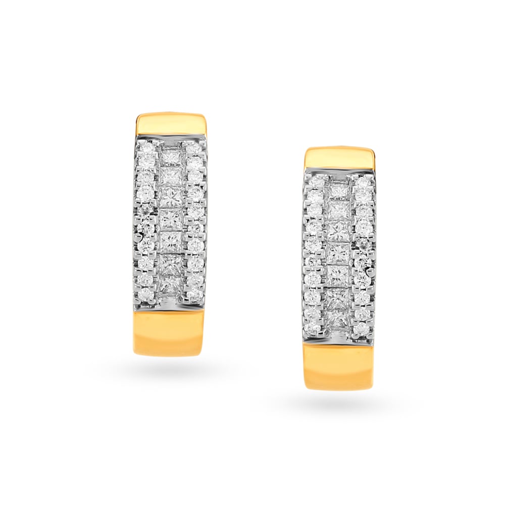 Contemporary Gold and Diamond Hoop Earrings,,hi-res image number null