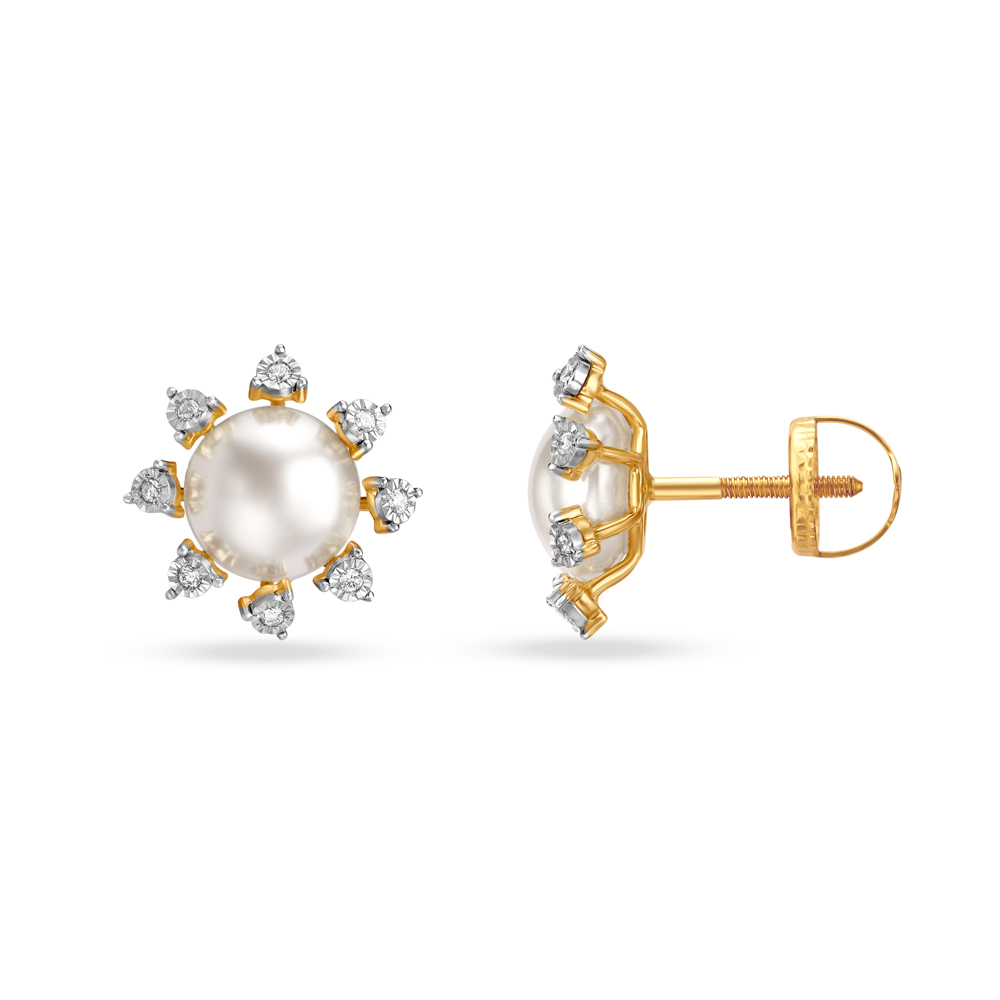 Impressive Button Shaped Diamond Stud Earrings with Rock Crystal,,hi-res image number null
