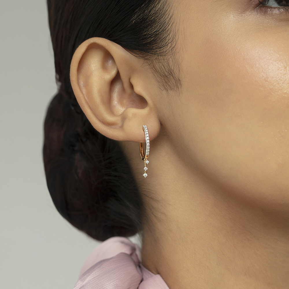 Dangle Chic Gold & Diamond Hoop Earrings,,hi-res image number null