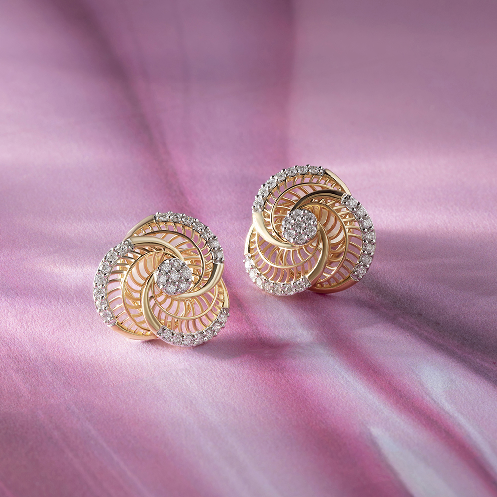 Elegant Spiral Gold & Diamond Stud Earrings,,hi-res image number null