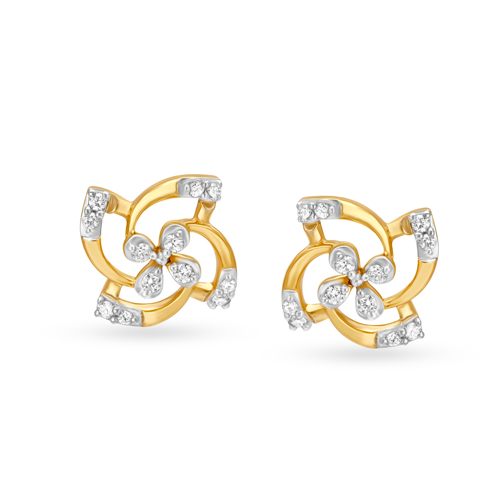 Ethereal 18 Karat Yellow Gold And Diamond Floral Studs