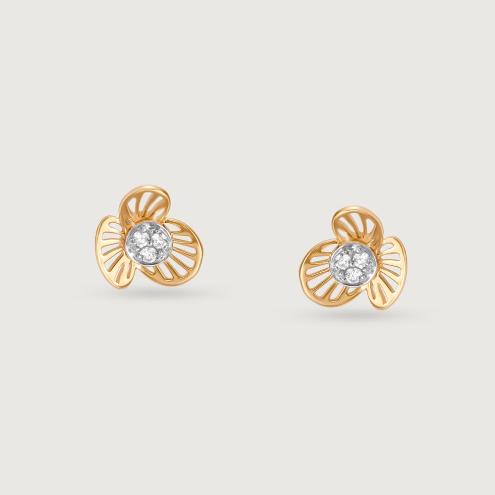 Enchanted Bloom 14 Kt Gold & Diamond Stud Earrings,,hi-res image number null