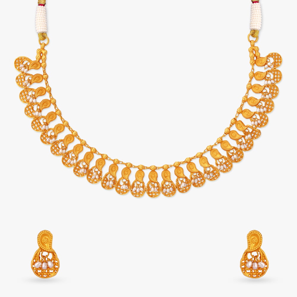 Luminous Paisley Trellis Gold Necklace Set,,hi-res image number null