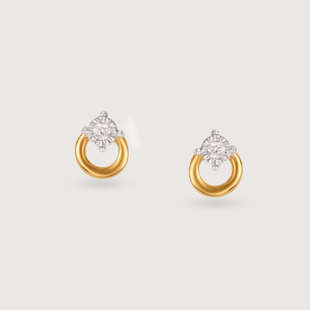 Chic Circle 14 Kt Gold and Diamond Stud Earrings,,hi-res image number null
