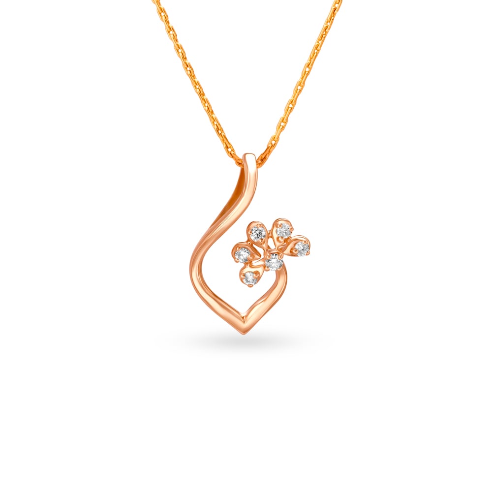 Whimsical Flower Casted Diamond and Rose Gold Pendant,,hi-res image number null
